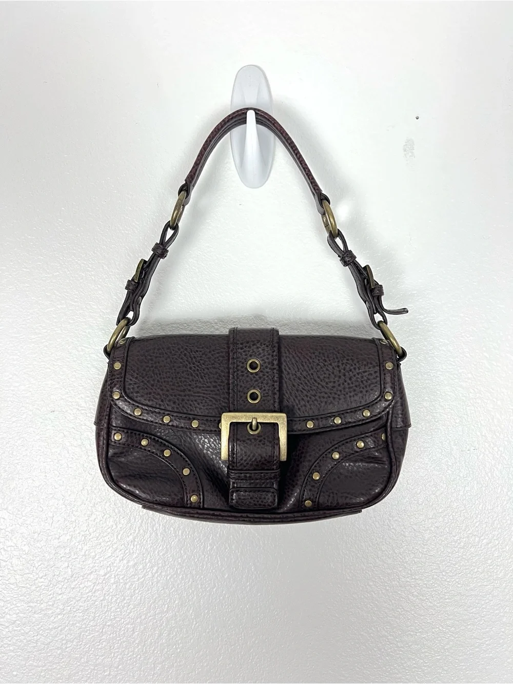New York & Company Dark Brown Studded Leather Shoulder Bag